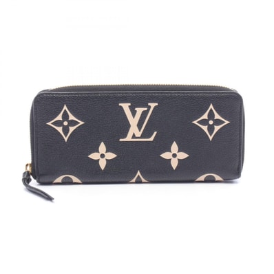 ルイ・ヴィトン LOUIS VUITTON ポルトフォイユ クレマンス モノグラムアンプラント ラウンド長財布 財布 レザー レディース ブラック系 / アイボリー系 M82338 【中古】