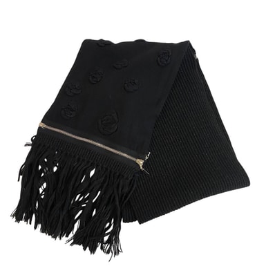 シャネル CHANEL マフラー カメリア ジップ ブラック