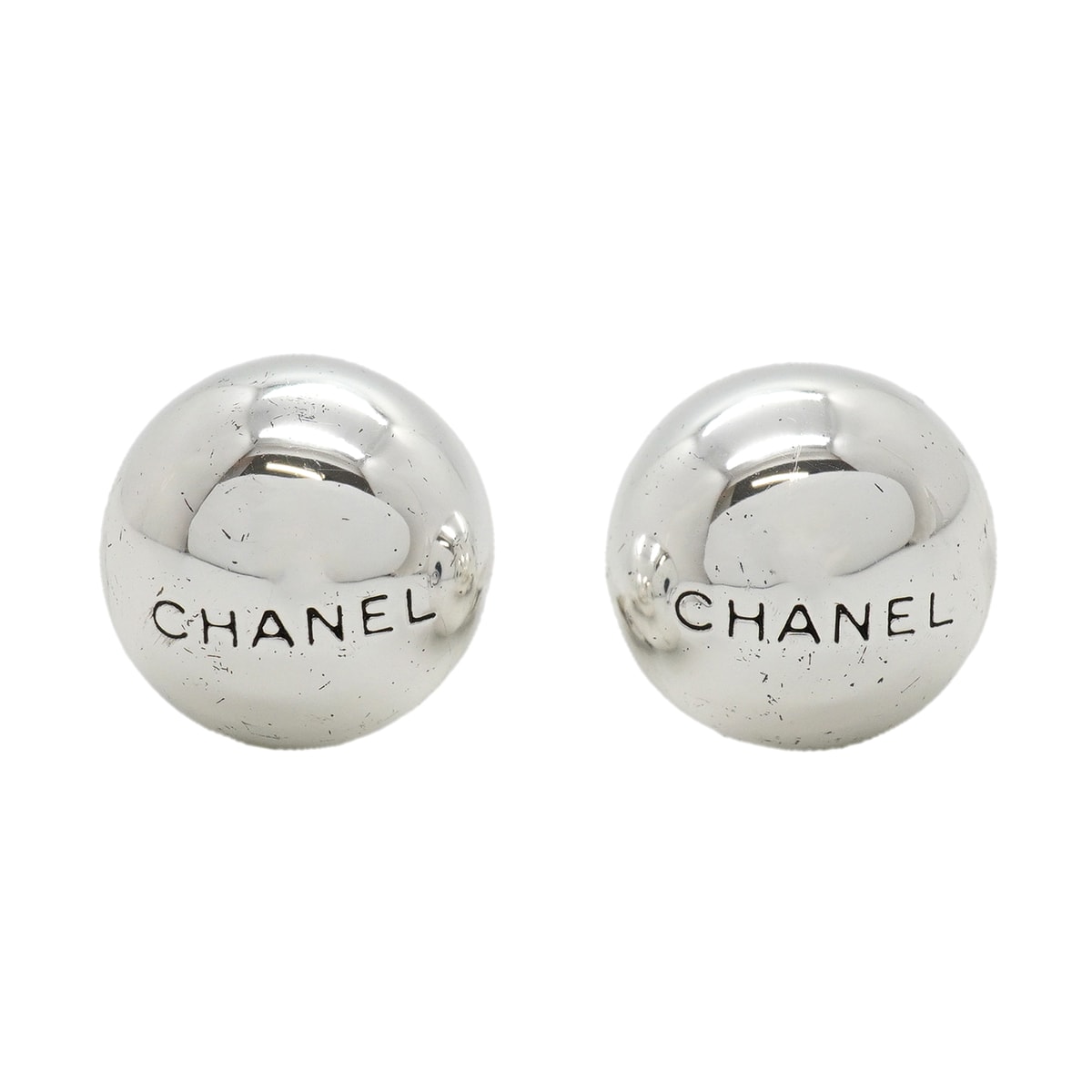 【6jkb0477】シャネル イヤリング ヴィンテージ シャネルロゴ 丸型 サークル メタル シルバー【中古】レディース