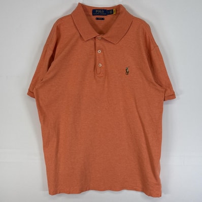 古着 ポロ・ラルフローレン POLO RALPH LAUREN 半袖 ポロシャツ ロゴ 刺繍 3ボタン 子どもサイズ SLIM FIT Y2K L オレンジ 無地 メンズ