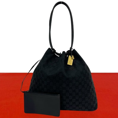 GUCCI グッチ GG 柄 ロゴ キャンバス レザー ショルダーバッグ ブラック
05204