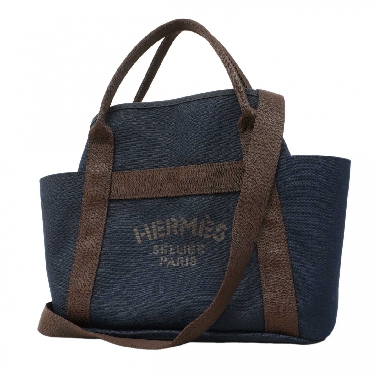 【6dd4571】エルメス ボストンバッグ サックドパンサージュ グルーム キャンバス ネイビー シルバー金具 D刻印 2wayバッグ【中古】メンズ レディース ユニセックス