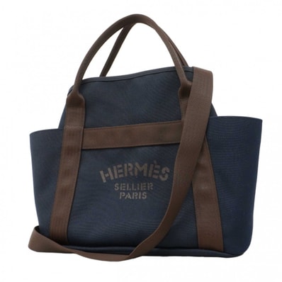 【6dd4571】エルメス ボストンバッグ サックドパンサージュ グルーム キャンバス ネイビー シルバー金具 D刻印 2wayバッグ【中古】メンズ レディース ユニセックス