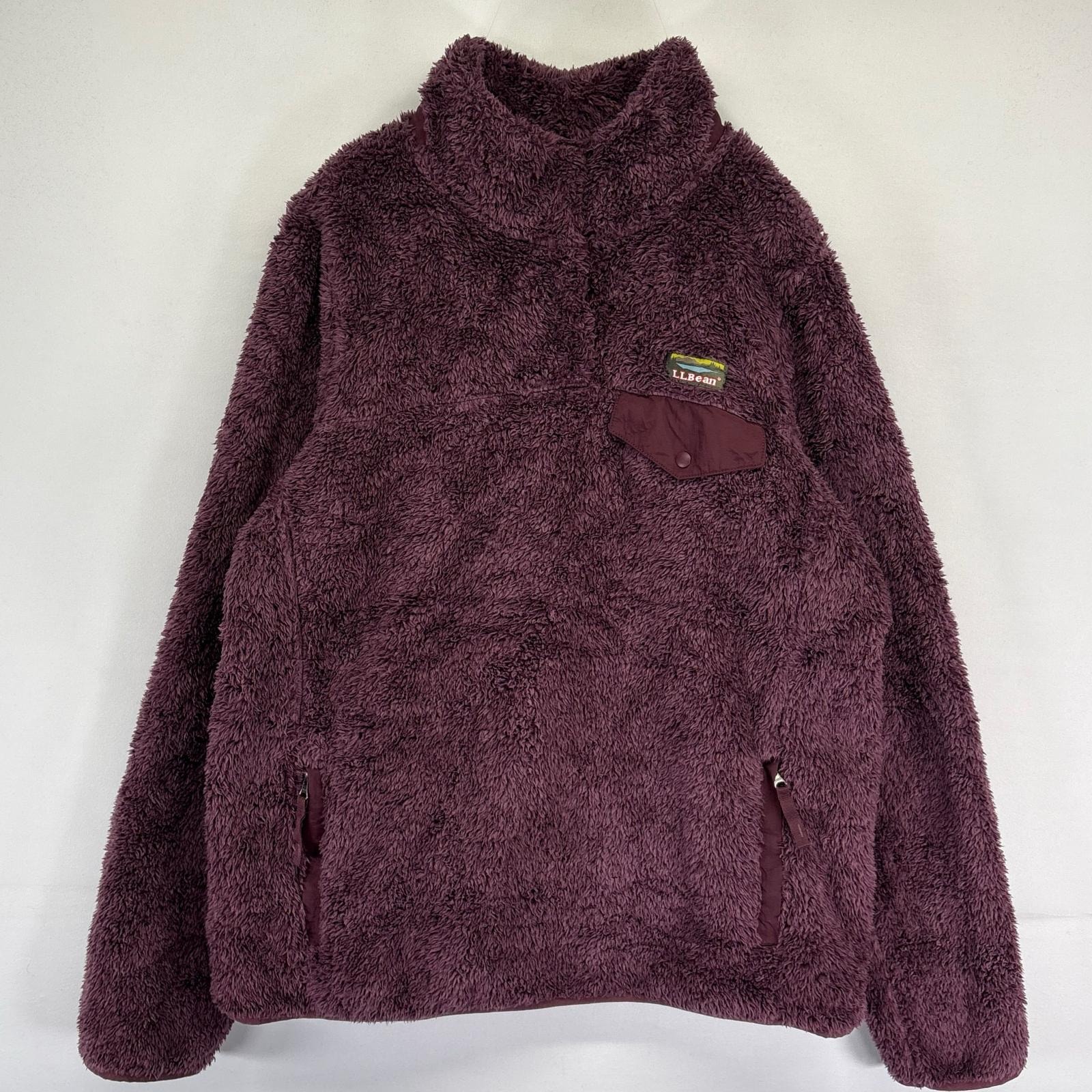 古着 エルエルビーン L.L.Bean フリース ジャケット ハーフボタン 胸ポケット フラップ ワンポイントロゴ M  レッド系 レディース