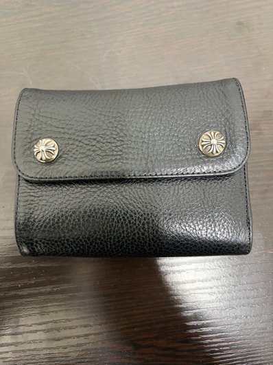 Chrome Hearts Wave Mini Cross Ball Button Leather Wallet "Black/Silver"
