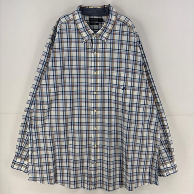 古着 ノーティカ NAUTICA 長袖シャツ ワンポイント 胸ポケット 大きいサイズ ストレッチ ボタンダウン 3XL ブルー系 チェック メンズ