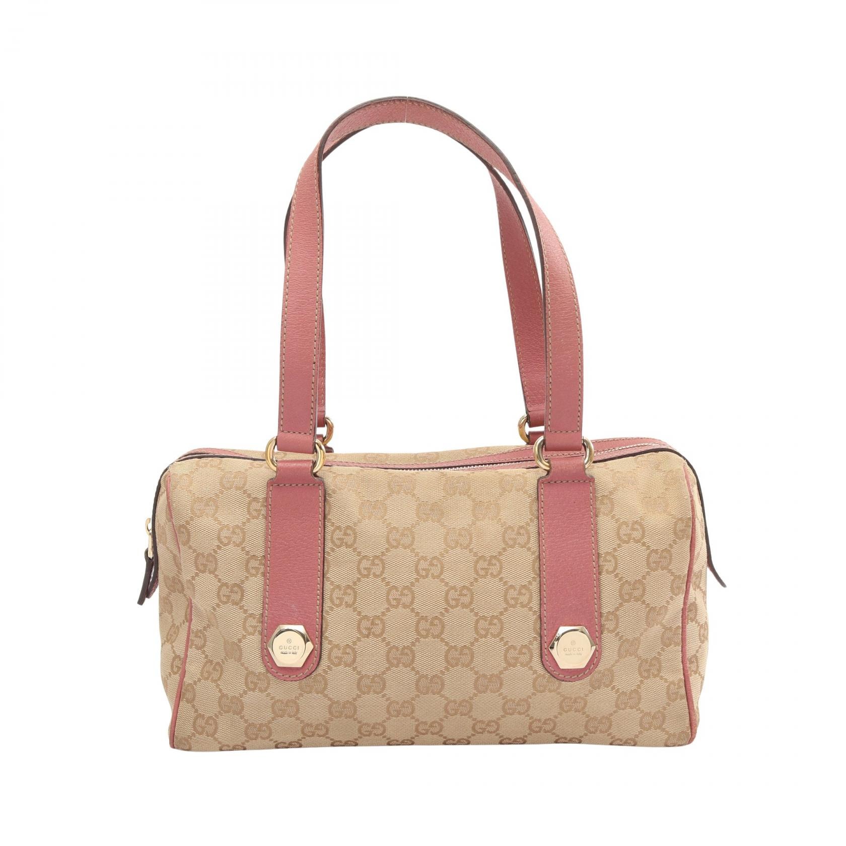 グッチ GUCCI GGキャンバス ハンドバッグ バッグ キャンバス レザー レディース ベージュ系 / ピンク系 152457 【中古】