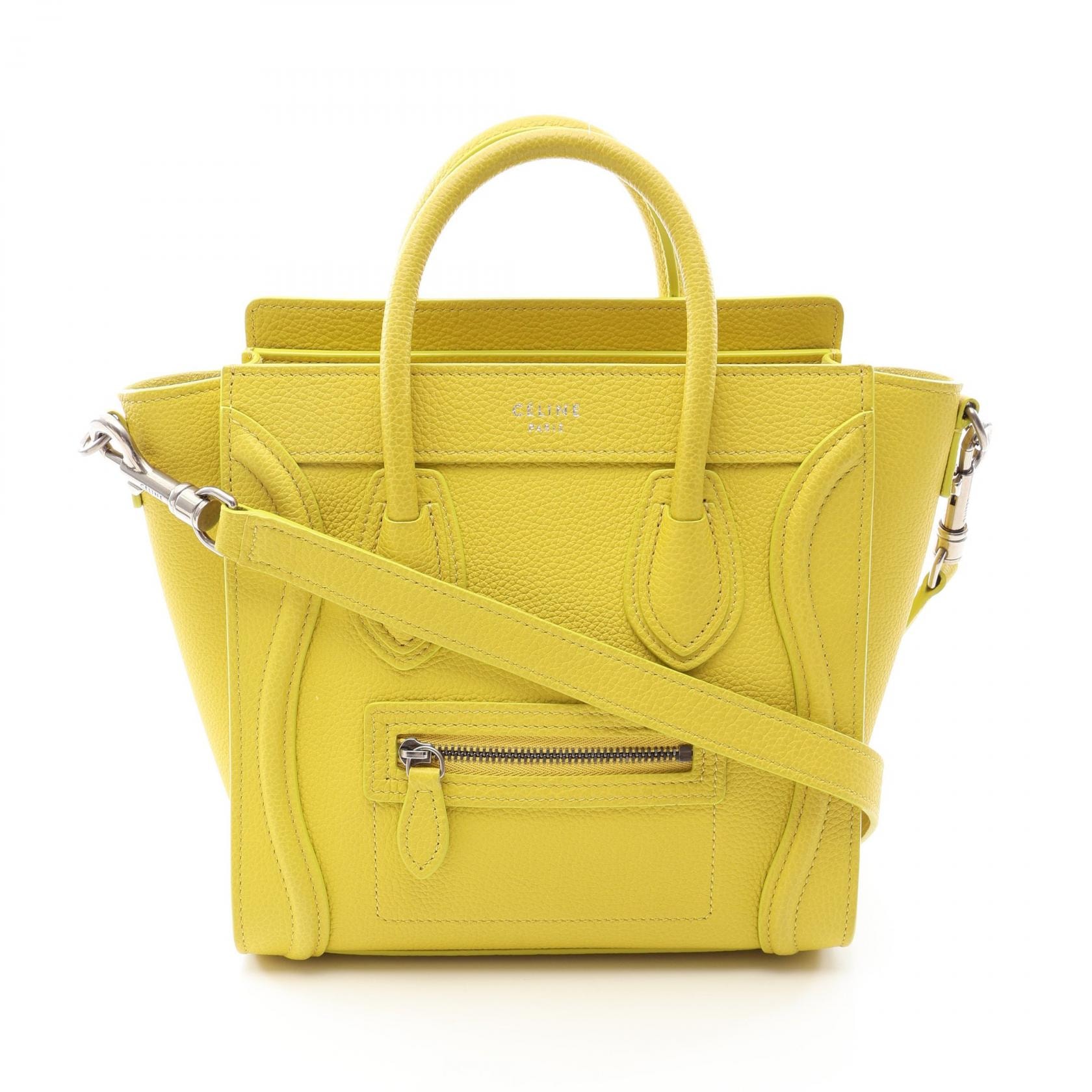 セリーヌ CELINE ラゲージ ナノショッパー 2WAY ハンドバッグ バッグ レザー レディース イエロー系 168243LUG 【中古】