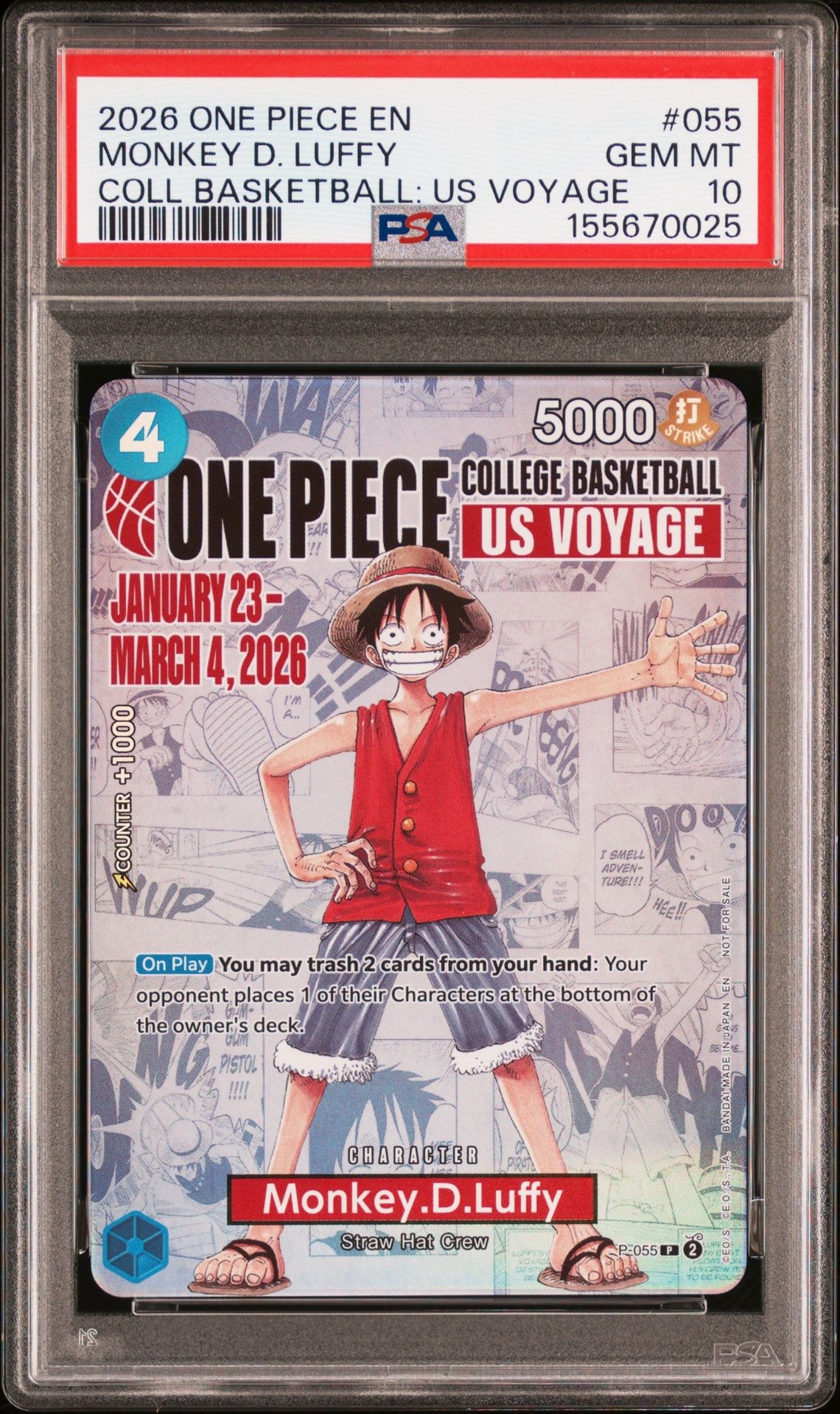 モンキー・D・ルフィ:P (開封済) [P-055]【英語版】(プロモーションカード「ワンピース カレッジ バスケットボール:USボヤージュ」)