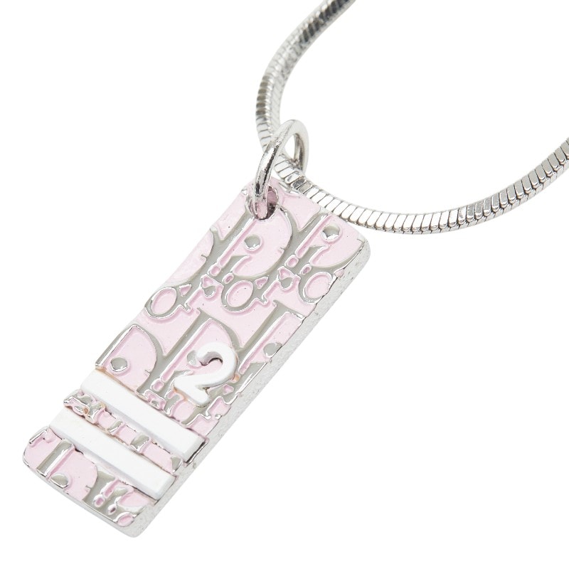 ディオール トロッター ロゴプレート チェーン ペンダント ネックレス シルバー ピンク メタル レディース Dior 【中古】