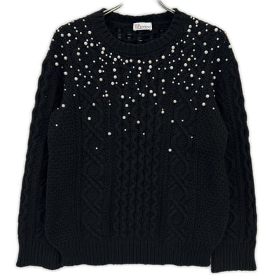 レッドヴァレンチノ ブラック レースカラー ニットワンピース S