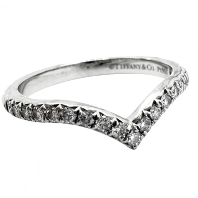 TIFFANY&Co. ティファニー 指輪 ソレスト Vバンドリング ジュエリー アクセサリー Pt950プラチナ ダイヤモンド 約7.5号 レディース 約2.9g【中古品】