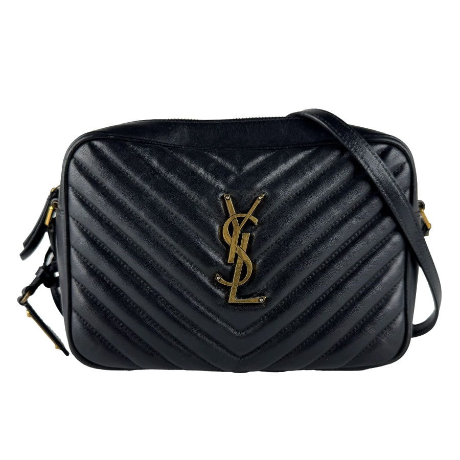 サンローラン SAINT LAURENT 斜め掛けショルダーバッグ レザー ブラック ゴールド レディース【中古】 z10854