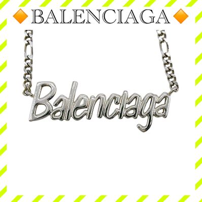 美品 バレンシアガ ロゴ ネックレス メンズ 銀 シルバー メタル チェーン