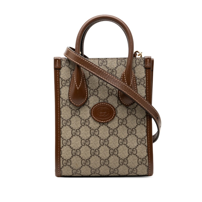 グッチ GGスプリーム ハンドバッグ ショルダーバッグ 2WAY ポシェット 671623 ベージュ ブラウン PVC レザー レディース GUCCI 中古