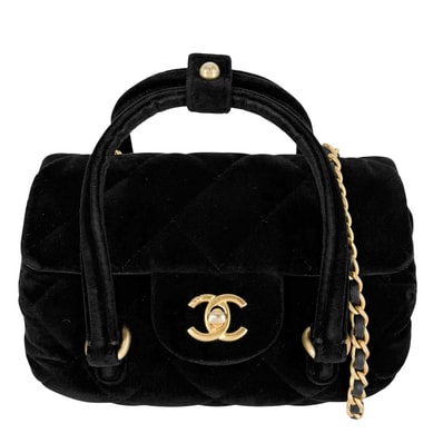CHANEL シャネル 2WAY 肩掛け 斜め掛け マトラッセ ショルダーバッグ ハンドバッグ ベルベット ターンロック ココマーク ベロア ブラック 黒 ゴールド金具 レディース【中古品】
