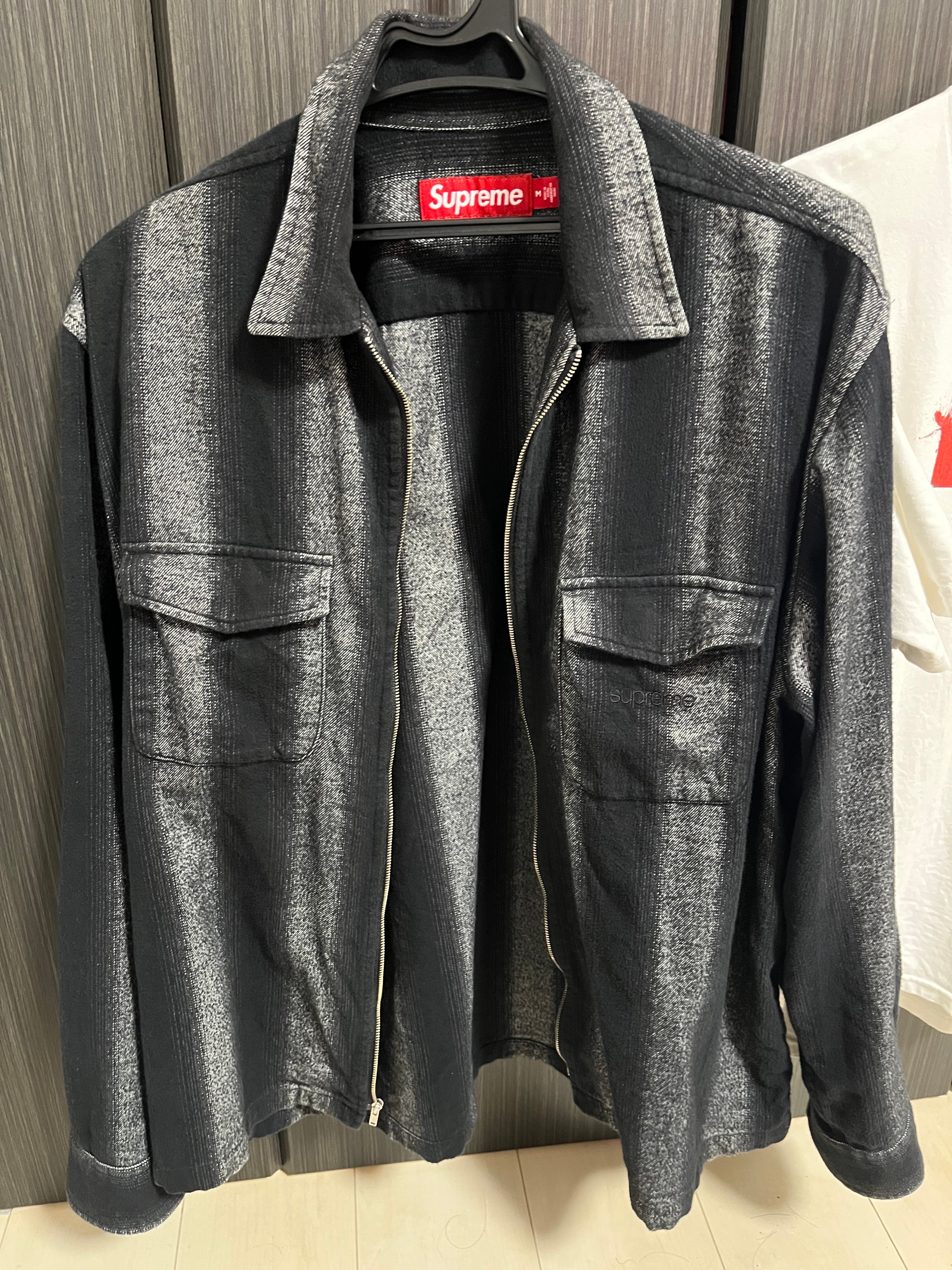 Supreme Stripe Flannel Zip Up Shirt "Black"