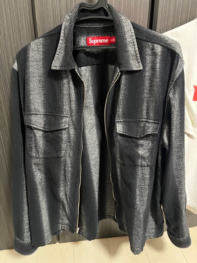 Supreme Stripe Flannel Zip Up Shirt "Black"