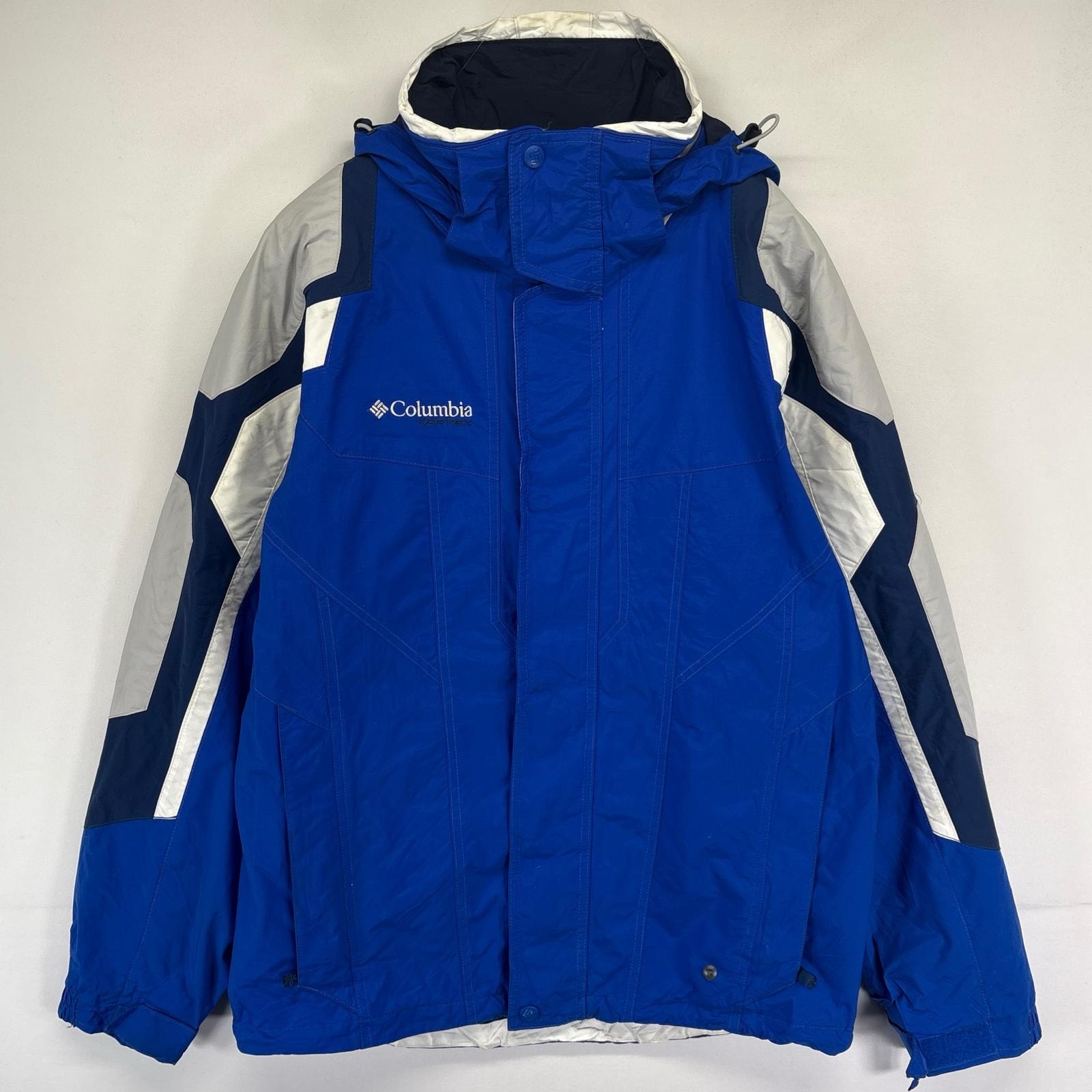 古着 コロンビア Columbia ジャケット マウンテンパーカー ワンポイント刺繍ロゴ アウトドア VERTEX S ブルー系 メンズ