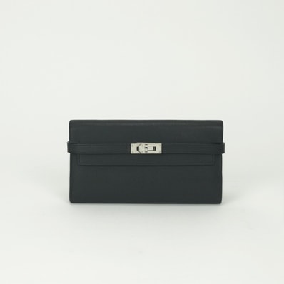エルメス HERMES ケリーウォレット ケリーウォレットロング 財布 長財布 ロングウォレット エプソン ノワール Noir ブラック Black 黒 シルバー金具 ヴォーエプソン