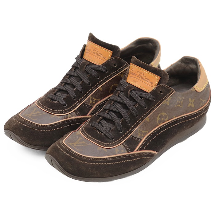 【SALE】LOUIS VUITTON ルイ・ヴィトン ヴィンテージ ローカットスニーカー サイズ UK8.5 メンズ 2006年モデル LV モノグラム キャンバス × スエード ロゴ レザーパッチ シューズ 革靴 ブラウン系 茶色 イタリア製