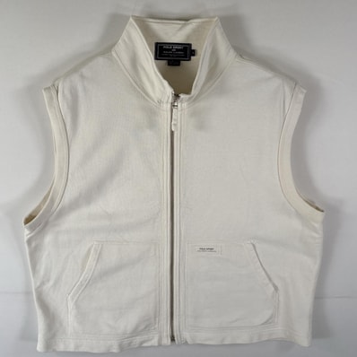 古着 ポロスポーツ POLO SPORTS スウェットベスト フルジップ ワンポイントロゴ 無地 ポケット カナダ製 L ホワイト系 メンズ