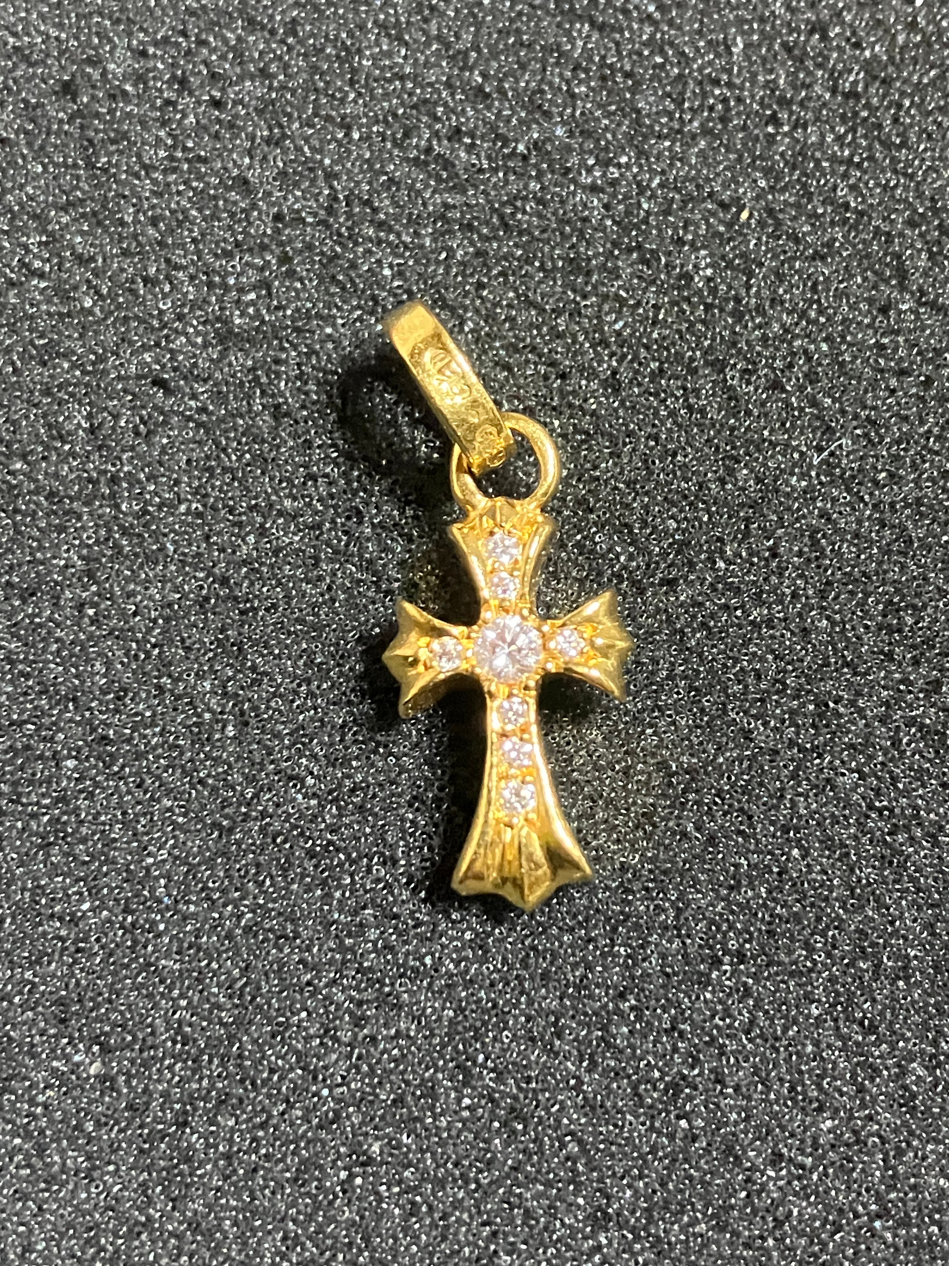 Chrome Hearts 22K CH Cross Baby Fat Charm with Pave Diamond "Yellow Gold"