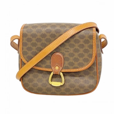 【6dc2397-k】セリーヌ ショルダーバッグ マカダム PVC ブラウン ゴールド金具【中古】レディース