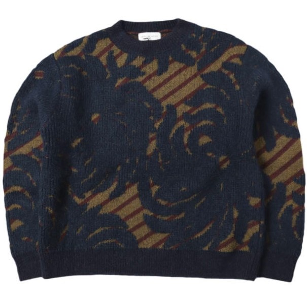 新品 DRIES VAN NOTEN ドリスヴァンノッテン 25AW TELA 2725 W.K.SWEATER ウールアルパカ ジャガードニット 252-011254-2725-509 M NAVY セーター 定価143,000円 ボタニカル トップス