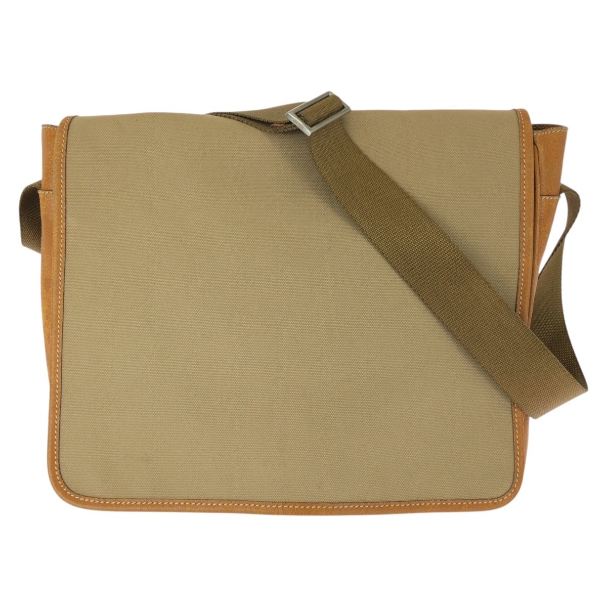 美品 PRADA プラダ ベージュ ブラウン シルバー金具 キャンバス レザー/ ショルダーバッグ メッセンジャーバッグ 604280 【中古】
