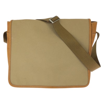 美品 PRADA プラダ ベージュ ブラウン シルバー金具 キャンバス レザー/ ショルダーバッグ メッセンジャーバッグ 604280 【中古】