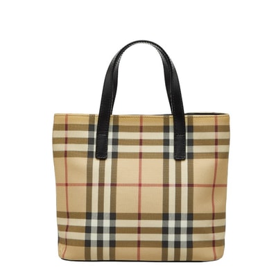 バーバリー ノバチェック ハンドバッグ ベージュ ブラック PVC レザー レディース BURBERRY 中古