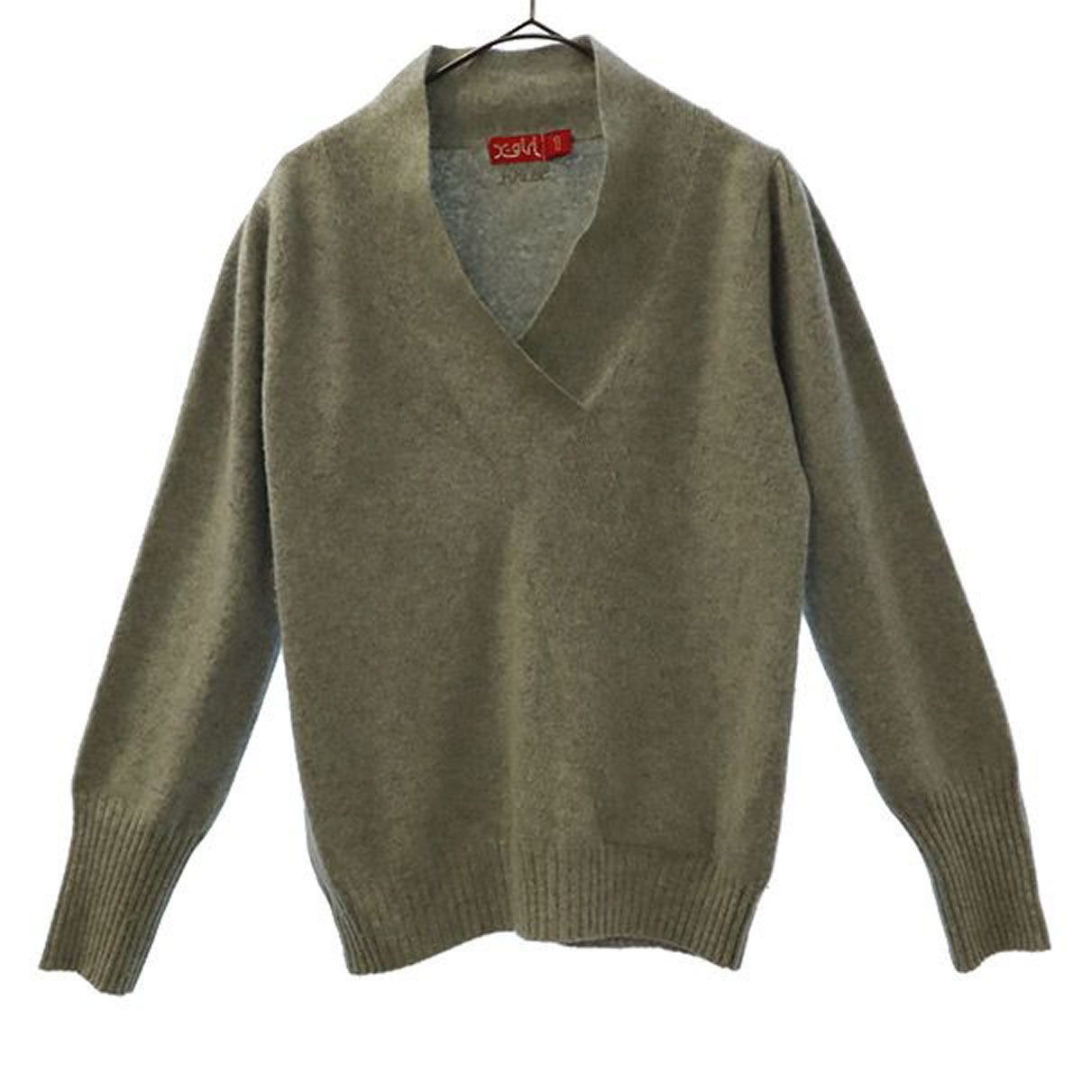X-girl エックスガール アンゴラブレンド 長袖 Vネック セーター 1 グレー ニット