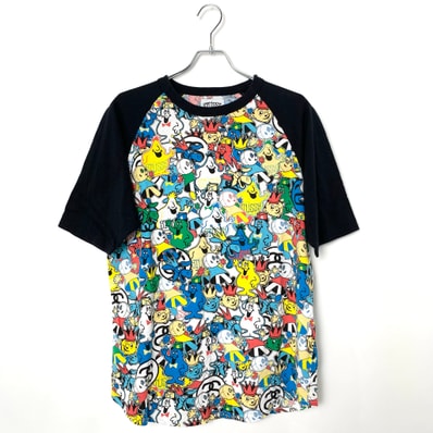 STUSSY character graphic raglan Tee mulch color×Black