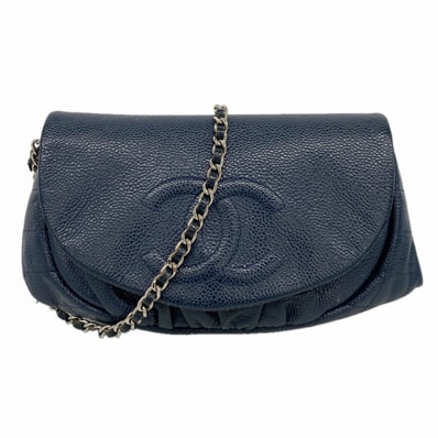 ★SALE【6ce6029-k】シャネル ショルダーバッグ マトラッセ チェーンショルダー キャビアスキン ネイビー シルバー金具【中古】レディース