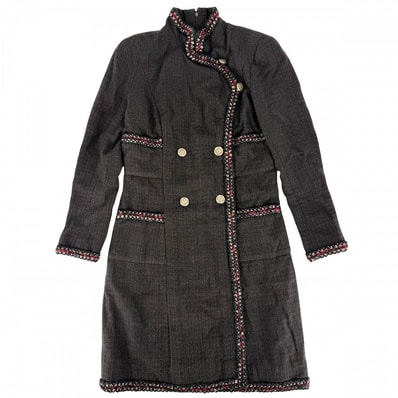 CHANEL シャネル ワンピース ツイード スタンドカラー アパレル 服 長袖 36 ブラウン 茶 ゴールド金具 レディース 秋 冬【中古品】