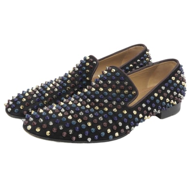 クリスチャンルブタン スエード マルチカラー スパイクスタッズ ローファー シューズ メンズ ブラック 40 1/2 40 1/2