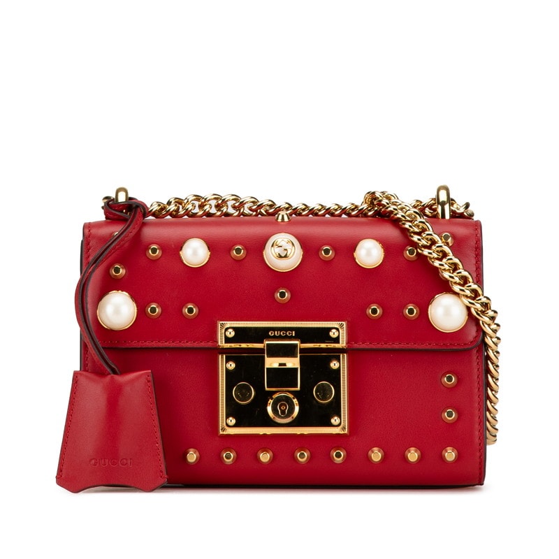グッチ パドロック スタッズ チェーン ショルダーバッグ 432182 レッド レザー レディース GUCCI 【中古】