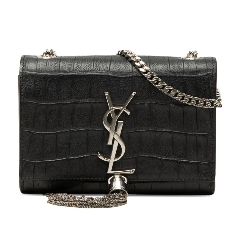 サンローラン YSLロゴ モノグラム ケイト クロコ型押し チェーン ショルダーバッグ ブラック レザー レディース SAINT LAURENT 【中古】