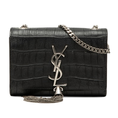 サンローラン YSLロゴ モノグラム ケイト クロコ型押し チェーン ショルダーバッグ ブラック レザー レディース SAINT LAURENT 【中古】