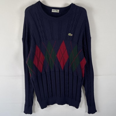 古着 90's/90年代 ラコステ LACOSTE ニット セーター アーガイル柄 ウール オーストラリア製 18 ネイビー マルチカラー メンズ