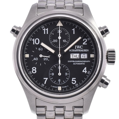 値下 IWC SCHAFFHAUSEN IW371319 パイロットウォッチ ドッペルクロノグラフ ブラック 自動巻き メンズ 美品 腕時計 J#150173