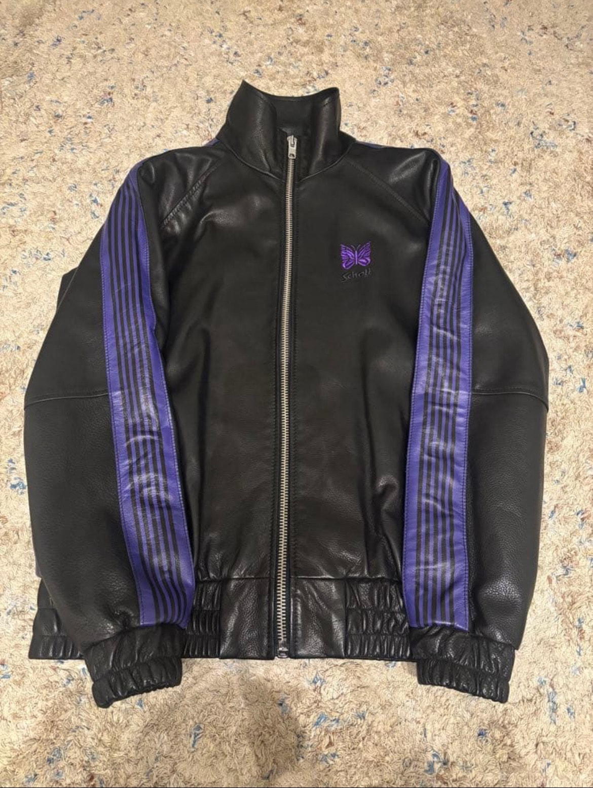 Needles x Schott Track Jacket-Cowhide Leather "Black"