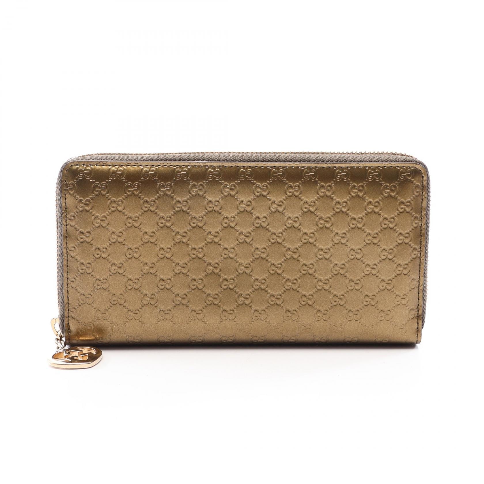 グッチ GUCCI ラブリー マイクログッチシマ ラウンド長財布 財布 レザー レディース ゴールド系 308005 【中古】