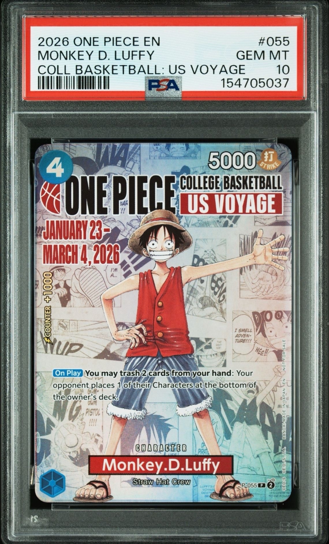 モンキー・D・ルフィ:P (開封済) [P-055]【英語版】(プロモーションカード「ワンピース カレッジ バスケットボール:USボヤージュ」)