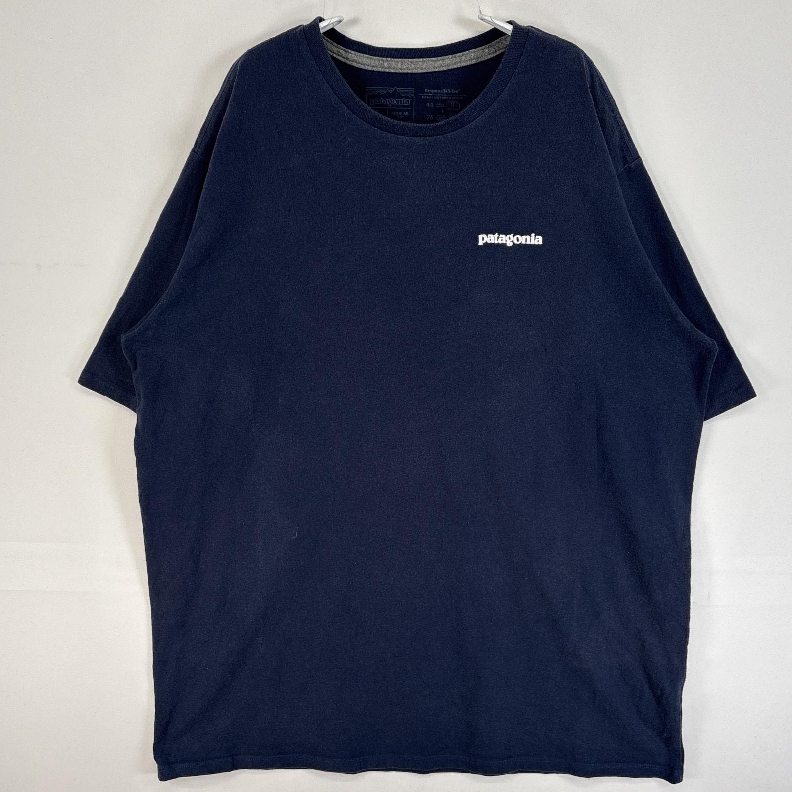 古着 パタゴニア patagonia 半袖Tシャツ 両面プリント アウトドア 肉厚 フェード L ネイビー メンズ