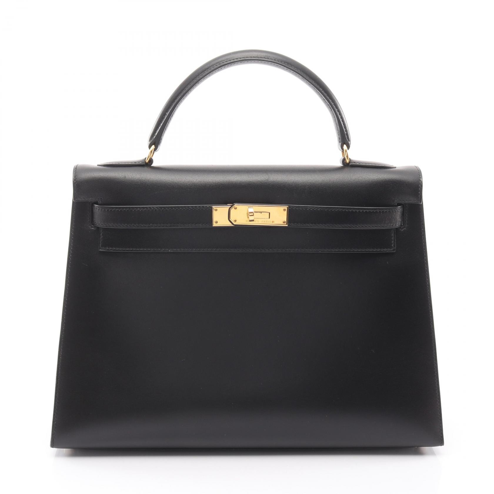 エルメス HERMES ケリー32 2WAY 外縫い ハンドバッグ バッグ カーフ(牛革) ボックスカーフ ○A刻印(1971年製造) レディース ブラック系 001858CC 【中古】