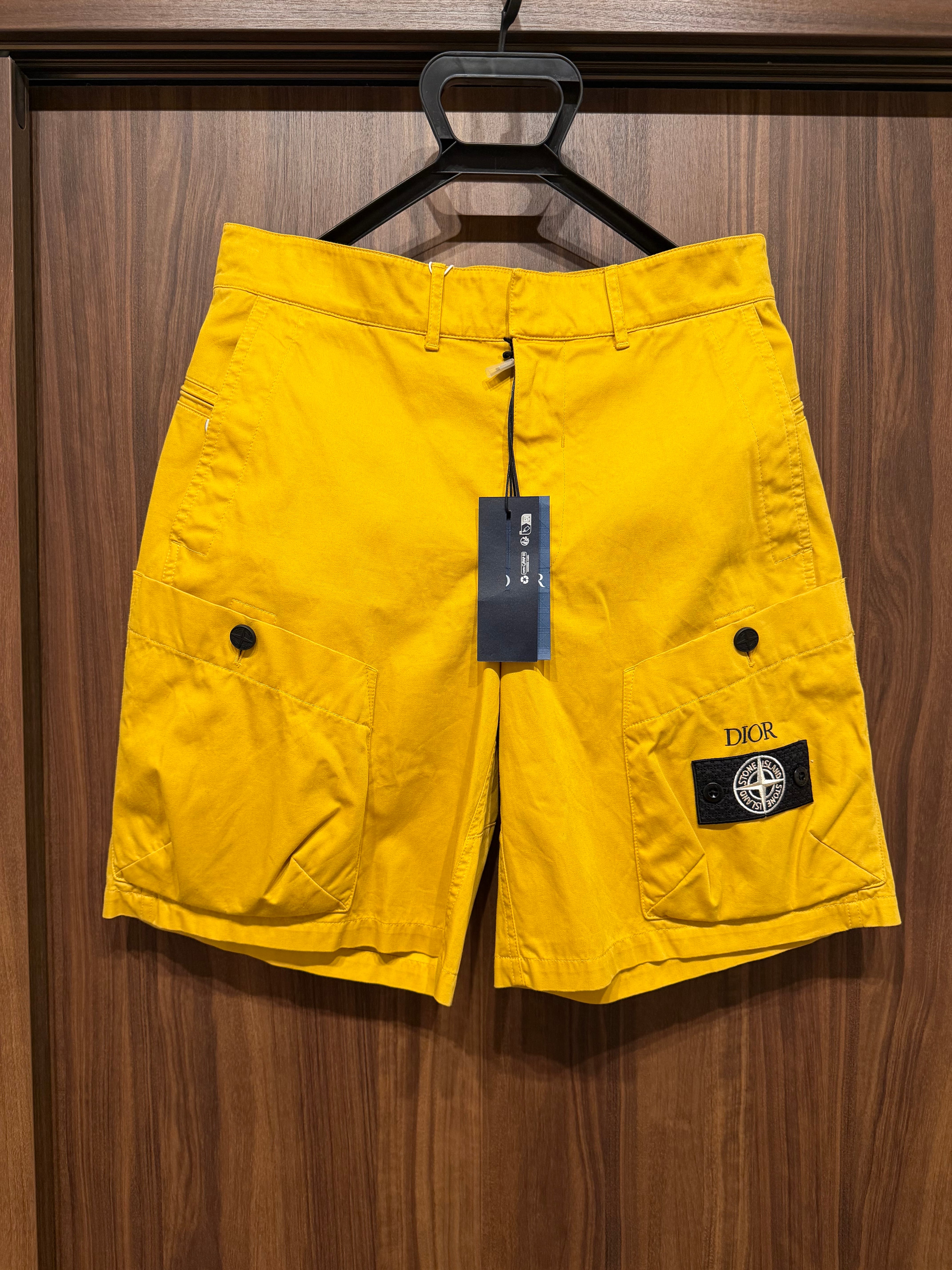 Dior x Stone Island Bermuda Short Pant Cotton Blend Satin "Yellow"