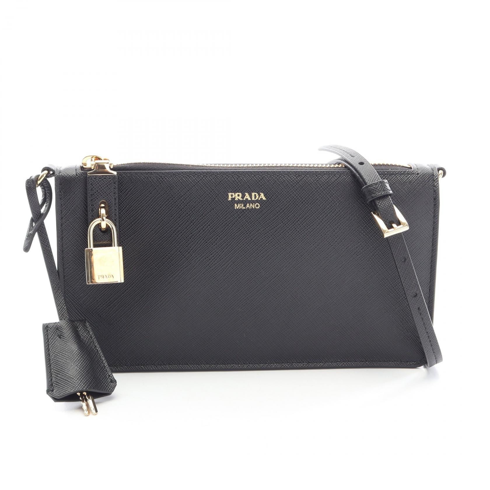 プラダ PRADA スマートフォンポーチ 2WAY ショルダーバッグ バッグ サフィアーノレザー レディース ブラック系 1ZT108053F0002 【新品】