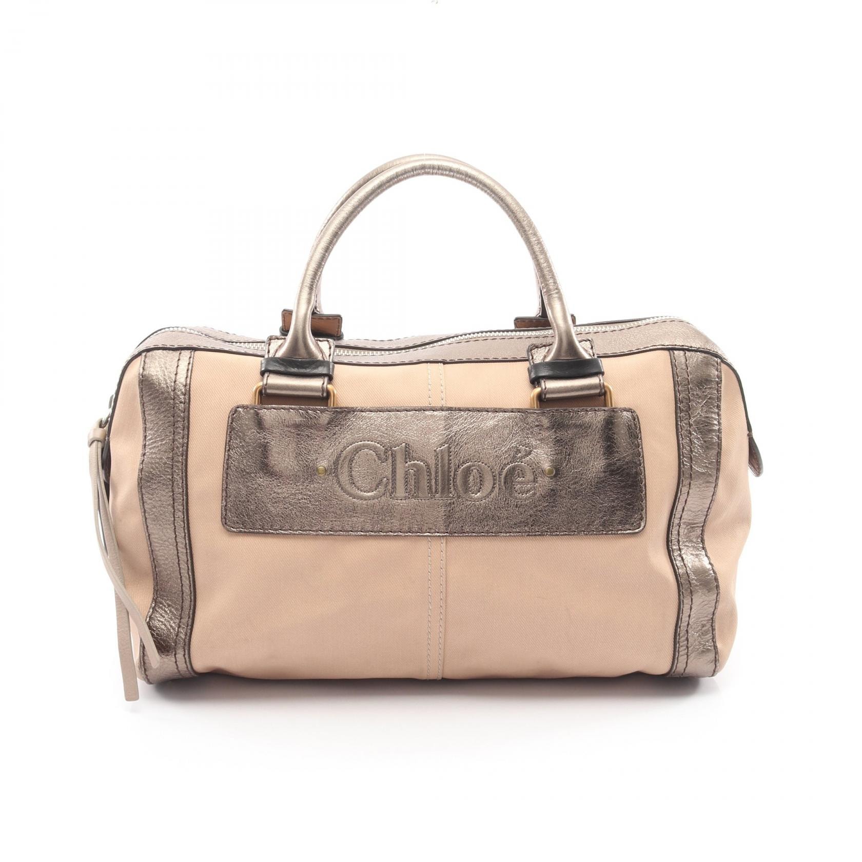 クロエ Chloe ロゴ メタリック ボストンバッグ バッグ キャンバス レザー レディース ピンク系 / カーキ系 【中古】